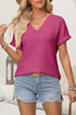 Textured Wide Sleeve Relaxed Fit V Neck Top