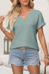 Textured Wide Sleeve Relaxed Fit V Neck Top