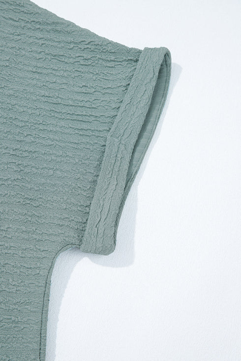 Textured Wide Sleeve Relaxed Fit V Neck Top