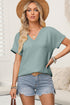 Textured Wide Sleeve Relaxed Fit V Neck Top