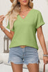 Textured Wide Sleeve Relaxed Fit V Neck Top