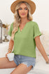 Textured Wide Sleeve Relaxed Fit V Neck Top
