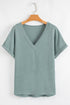 Textured Wide Sleeve Relaxed Fit V Neck Top