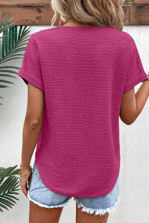 Textured Wide Sleeve Relaxed Fit V Neck Top