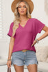 Textured Wide Sleeve Relaxed Fit V Neck Top