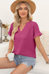 Textured Wide Sleeve Relaxed Fit V Neck Top