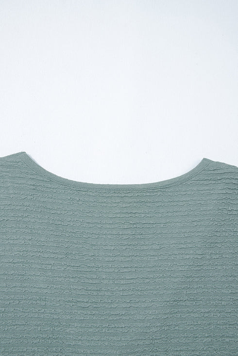 Textured Wide Sleeve Relaxed Fit V Neck Top