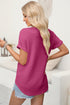 Textured Wide Sleeve Relaxed Fit V Neck Top