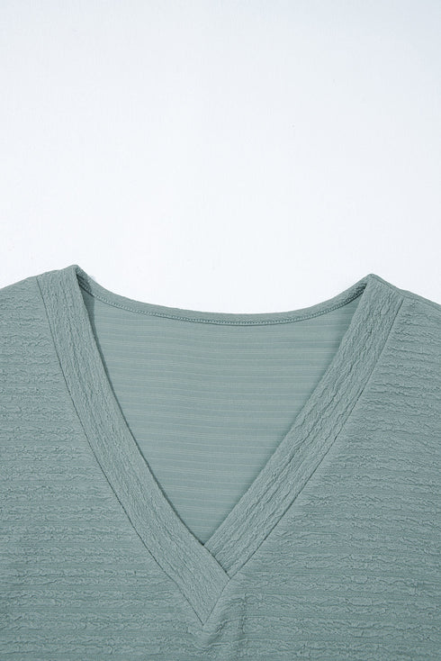Textured Wide Sleeve Relaxed Fit V Neck Top