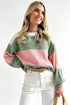 Textured Wide Stripe Crew Neck Pullover Sweater
