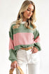 Textured Wide Stripe Crew Neck Pullover Sweater