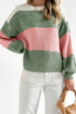 Textured Wide Stripe Crew Neck Pullover Sweater