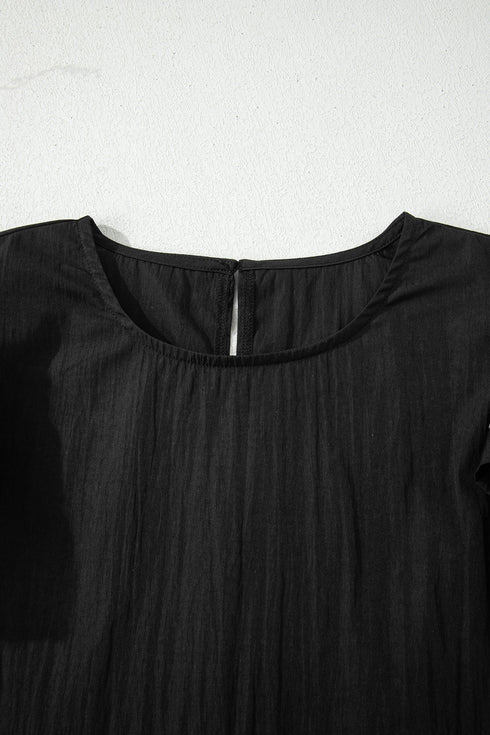 Textured Woven Blouse With Tiered Ruffle Sleeves