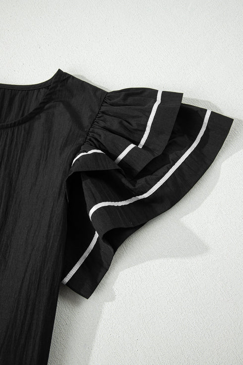 Textured Woven Blouse With Tiered Ruffle Sleeves
