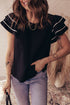 Textured Woven Blouse With Tiered Ruffle Sleeves