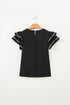 Textured Woven Blouse With Tiered Ruffle Sleeves