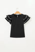 Textured Woven Blouse With Tiered Ruffle Sleeves