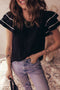 Textured Woven Blouse With Tiered Ruffle Sleeves