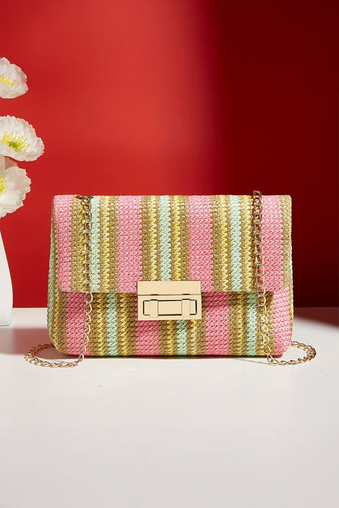 Textured Woven Stripe Chain Strap Shoulder Bag