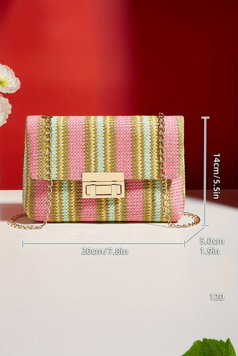 Textured Woven Stripe Chain Strap Shoulder Bag