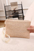 Textured Woven Zipper Closure Square Wristlet Handbag
