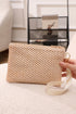 Textured Woven Zipper Closure Square Wristlet Handbag