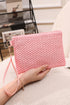 Textured Woven Zipper Closure Square Wristlet Handbag