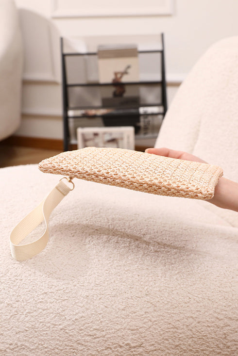 Textured Woven Zipper Closure Square Wristlet Handbag