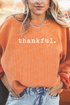 Thankful Graphic Corded Crew Neck Pullover Sweatshirt