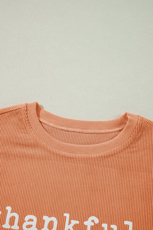 Thankful Graphic Corded Crew Neck Pullover Sweatshirt