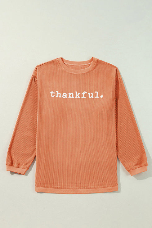 Thankful Graphic Corded Crew Neck Pullover Sweatshirt