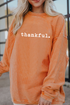 Thankful Graphic Corded Crew Neck Pullover Sweatshirt