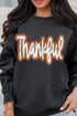 Thankful Printed Drop Shoulder Corded Thanksgiving Sweatshirt