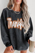 Thankful Printed Drop Shoulder Corded Thanksgiving Sweatshirt
