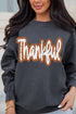 Thankful Printed Drop Shoulder Corded Thanksgiving Sweatshirt