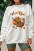 Thankful Turkey Themed Graphic Crew Neck Pullover Sweatshirt