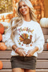 Thankful Turkey Themed Graphic Crew Neck Pullover Sweatshirt