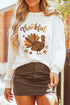 Thankful Turkey Themed Graphic Crew Neck Pullover Sweatshirt