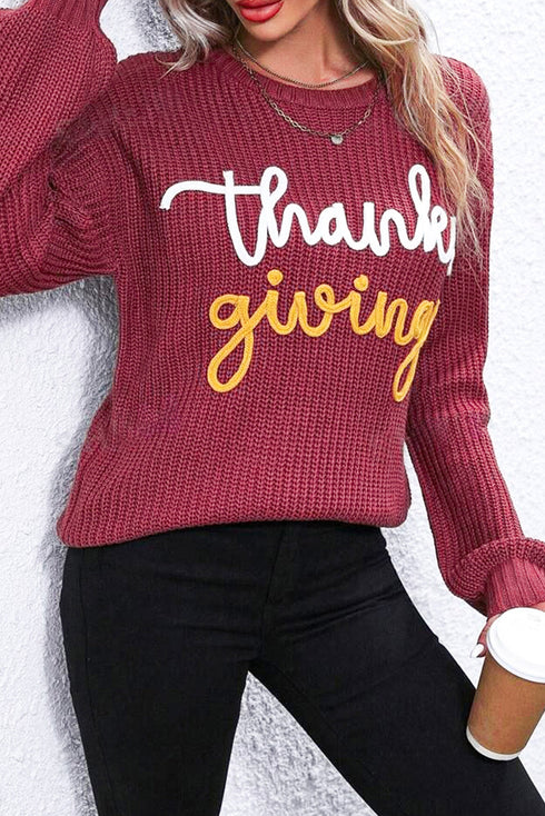 Thanks Giving Letter Graphic Crew Neck Sweater