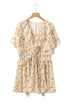 The Boho Floral Tassel Tie V Neck Ruffle Wide Sleeve Mini Dress