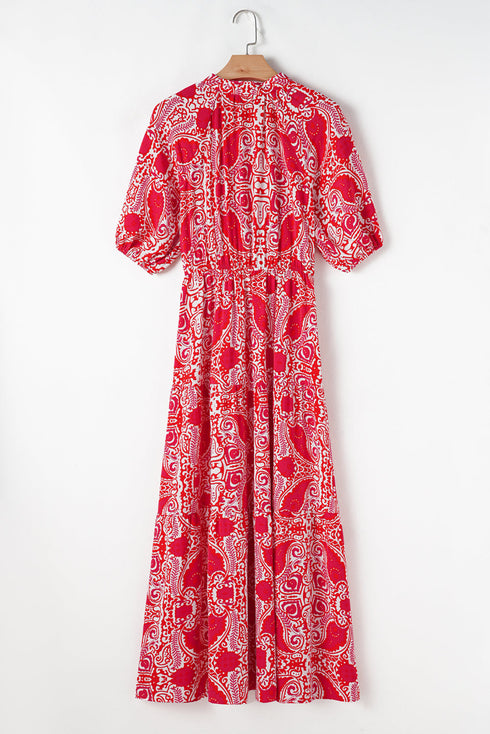 The Charleston Elegance Paisley Puff Sleeve Maxi Dress