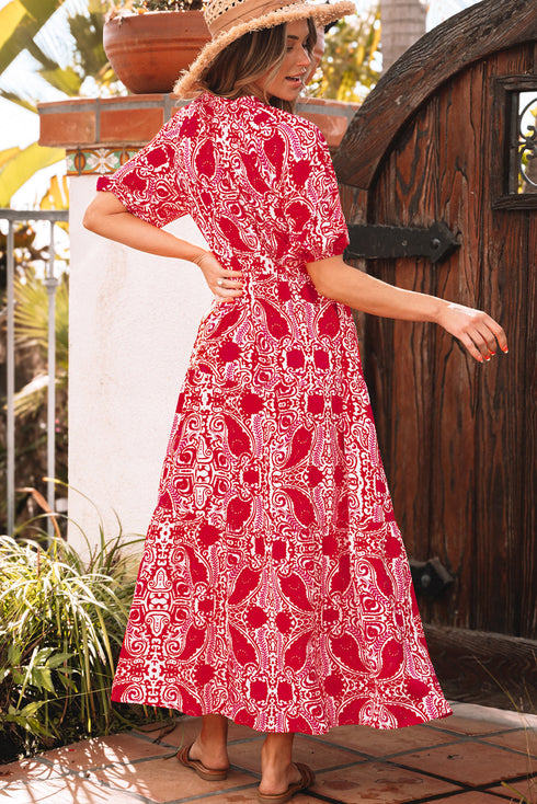 The Charleston Elegance Paisley Puff Sleeve Maxi Dress
