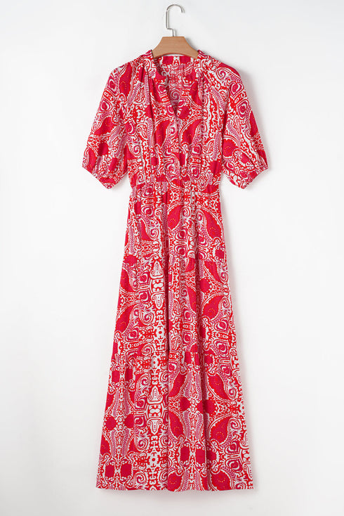 The Charleston Elegance Paisley Puff Sleeve Maxi Dress