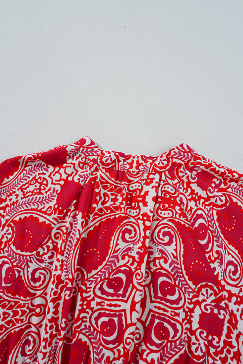 The Charleston Elegance Paisley Puff Sleeve Maxi Dress