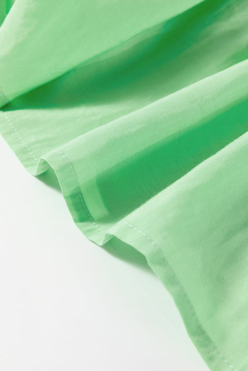 The Colorblock Frilled V Neck Puff Half Sleeve Shift Dress
