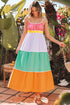 The Colorblock Self-tie Straps High Waist Flowy Maxi Dress with Pockets