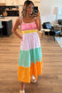 The Colorblock Self-tie Straps High Waist Flowy Maxi Dress with Pockets