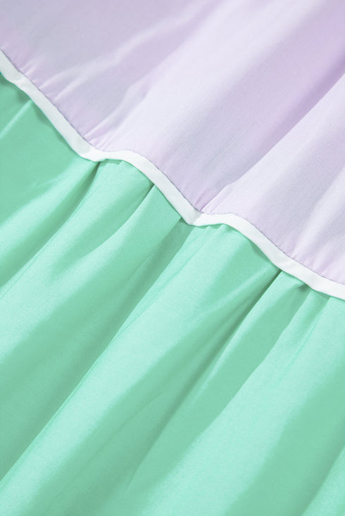 The Colorblock Self-tie Straps High Waist Flowy Maxi Dress with Pockets