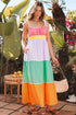 The Colorblock Self-tie Straps High Waist Flowy Maxi Dress with Pockets