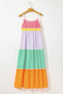 The Colorblock Self-tie Straps High Waist Flowy Maxi Dress with Pockets